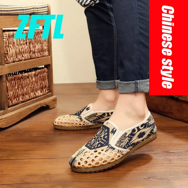 Blue Net shoes ZFTL/Мужская сетчатая обувь; сезон лето; Китайская традиционная этническая обувь ручной вязки; легкие и износостойкие мужские лоферы без застежки; 0111 - Цвет: Blue Net shoes