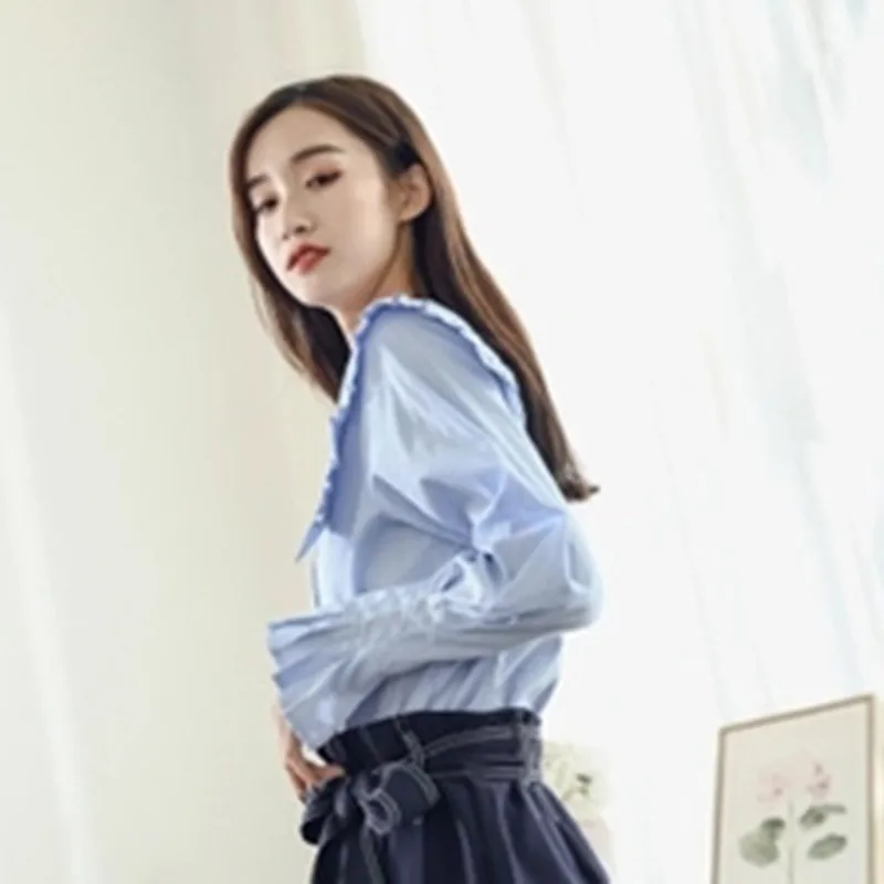 TWOTWINSTYLE Striped Tops Female Large Size Flare Long Sleeve Peter Pan Collar Patchwork Shirt For Women 2018 Autumn Fashion New |