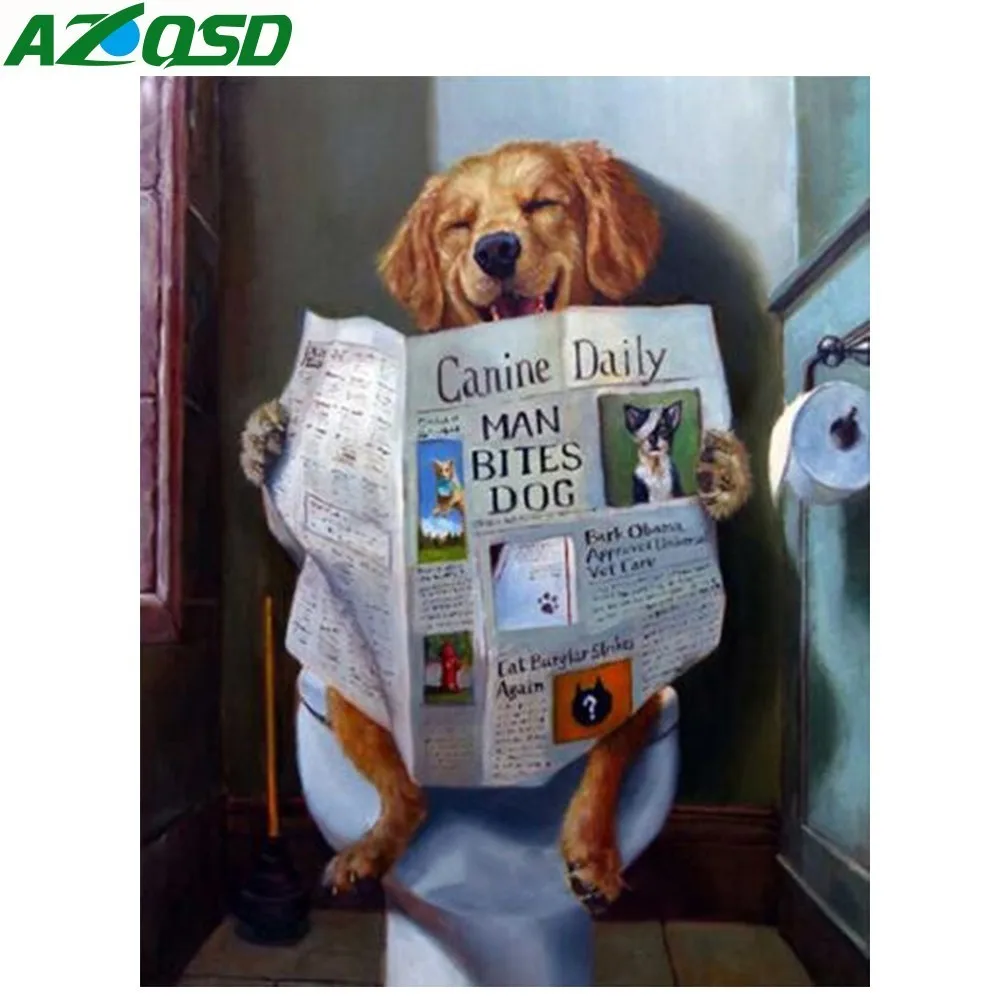 AZQSD Алмазная вышивка животных полный 5D DIY картина крестиком собака туалет Стразы