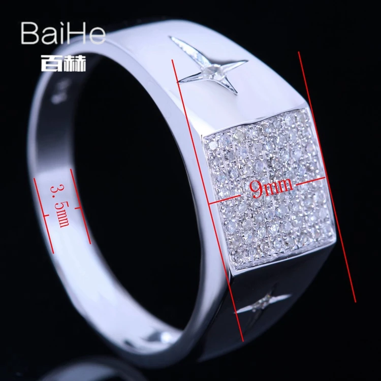 BAIHE Solid 14 K белое золото(AU585) 0.3CT Сертифицированный H/SI один круглый надрез натуральные Алмазы обручальные мужские кольца