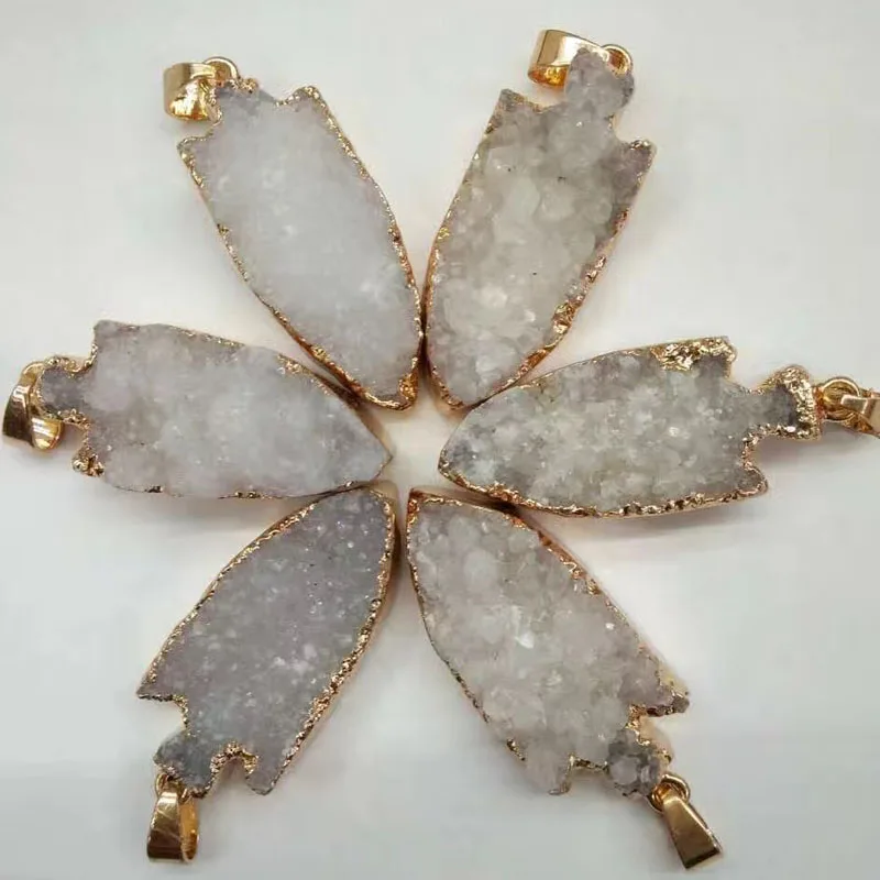 Snap Pendants for Necklaces Natural Gem Stone Ore Crystal Drusy Gilt Charms Women Jewelry Making Wholesale 5pcs | Украшения и