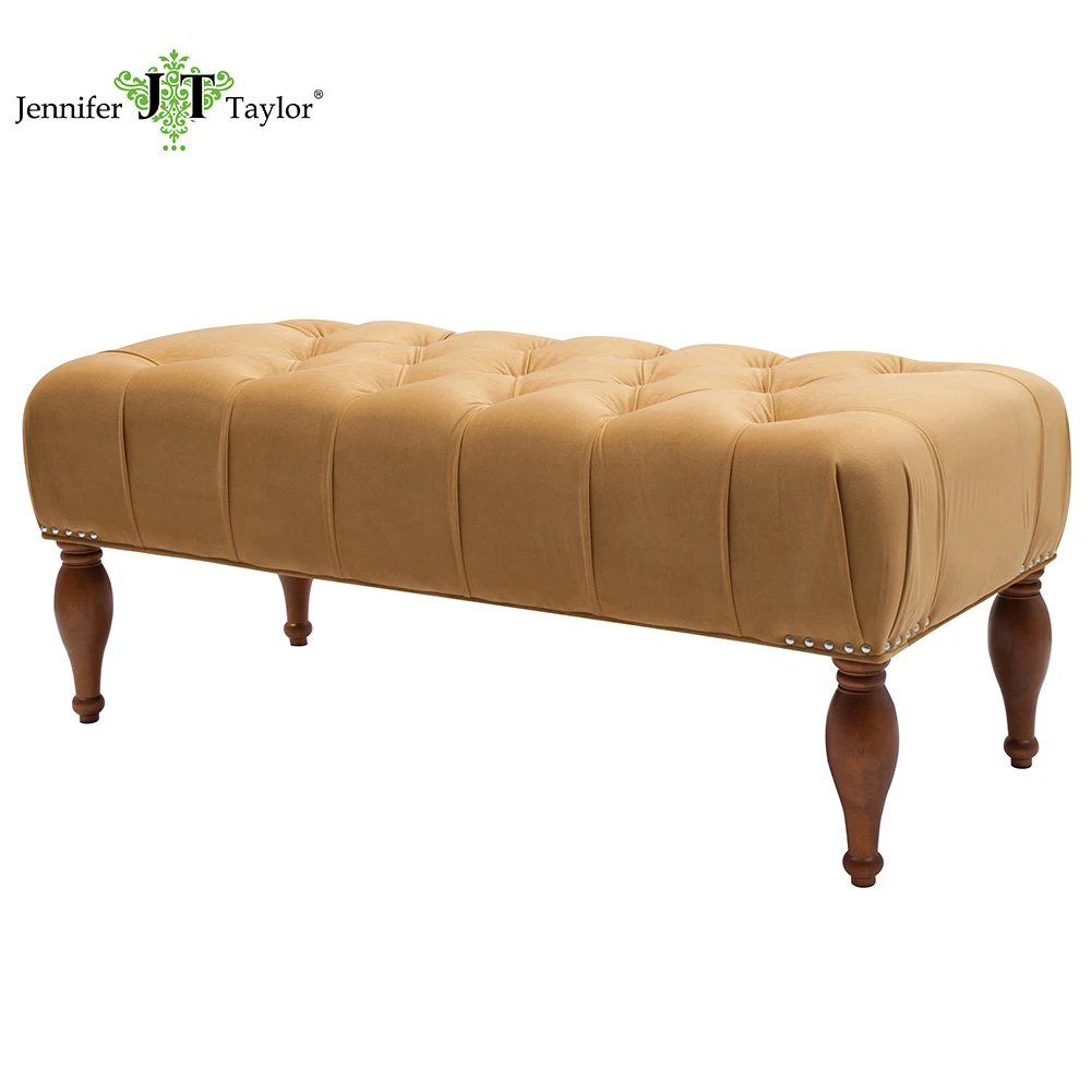 Jennifer Taylor Home Entryway Bench Gold Hand Tufted Painted and Rub Finished Legs 47&quotW x 20 1/2&quotD 18&quotH 2420 | Мебель