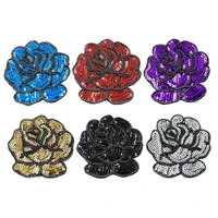 24pcs iron on patch for clothes shoes bags 3d flower sequined patches diy accessories rose applique embroidery sticker 6 colors