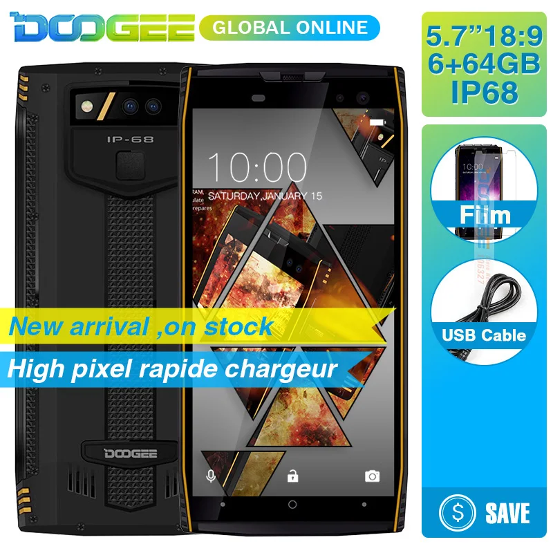 DOOGEE S50 IP68 Водонепроницаемый 6G 64 GB смартфонов 5 7 'ཎ:9 Octa Core android 1 5180 мАч 4 камеры