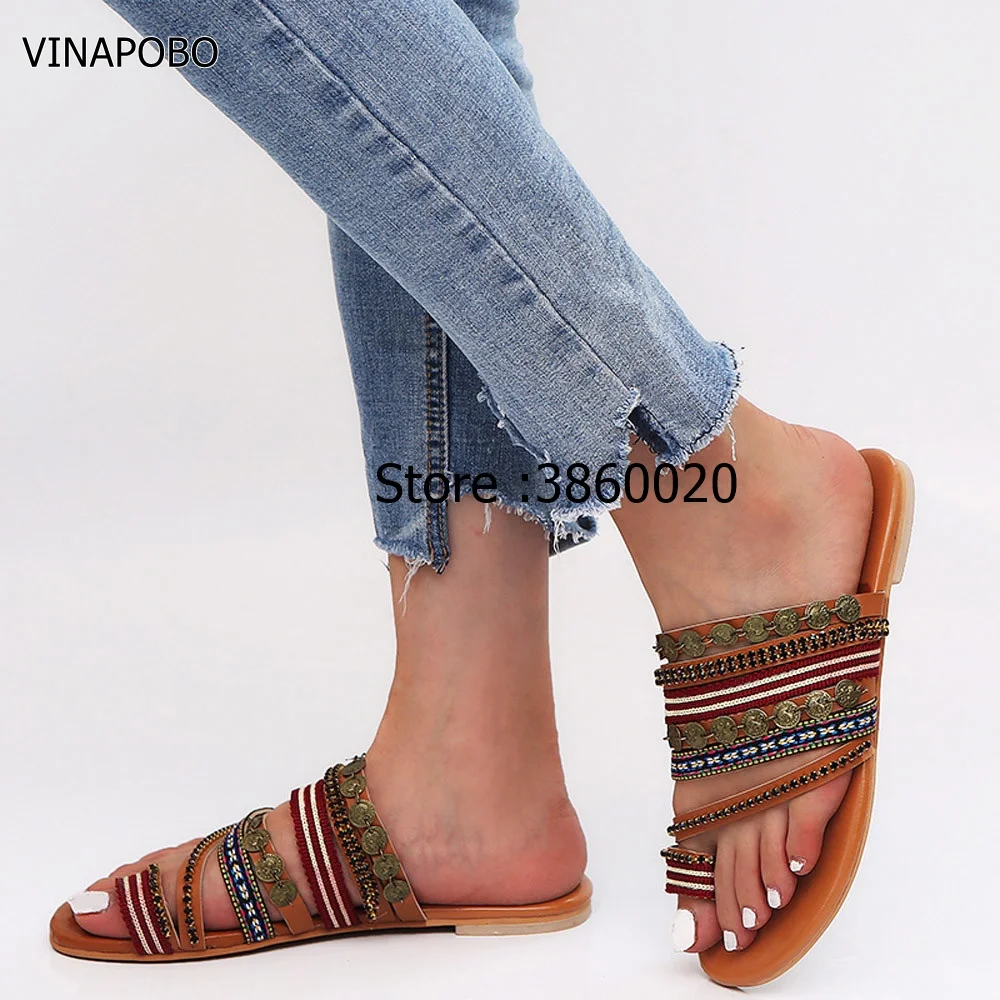vinapobo women slippers summer sandals outdoor platform open toe rhinestone flat casual 2018 | Обувь