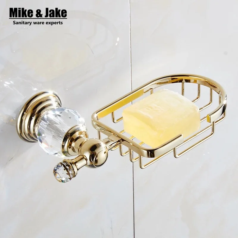 Современная металлическая корзина для мыла с золотистым кристаллом держатель