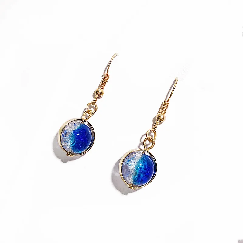 Новый корейский стиль Стекло сережки шарики личности сладкий голубой цвет Brincos