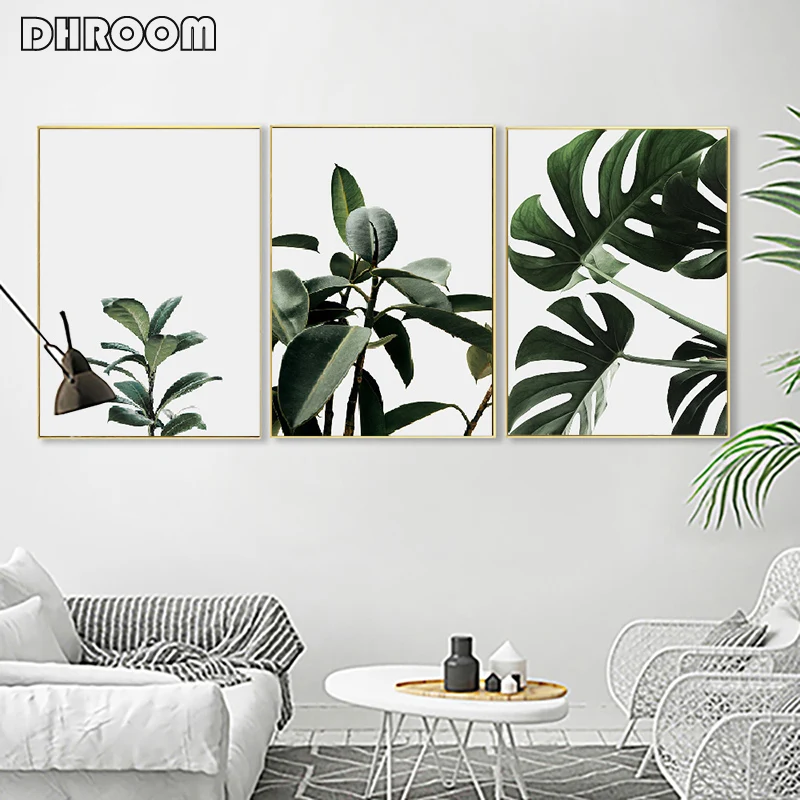 

Set of 3 Tropical Leaves Wall Art Green Leaves Fresh Canvas Painting Minimalist Poster Prints Nordic Modern Art Decoration
