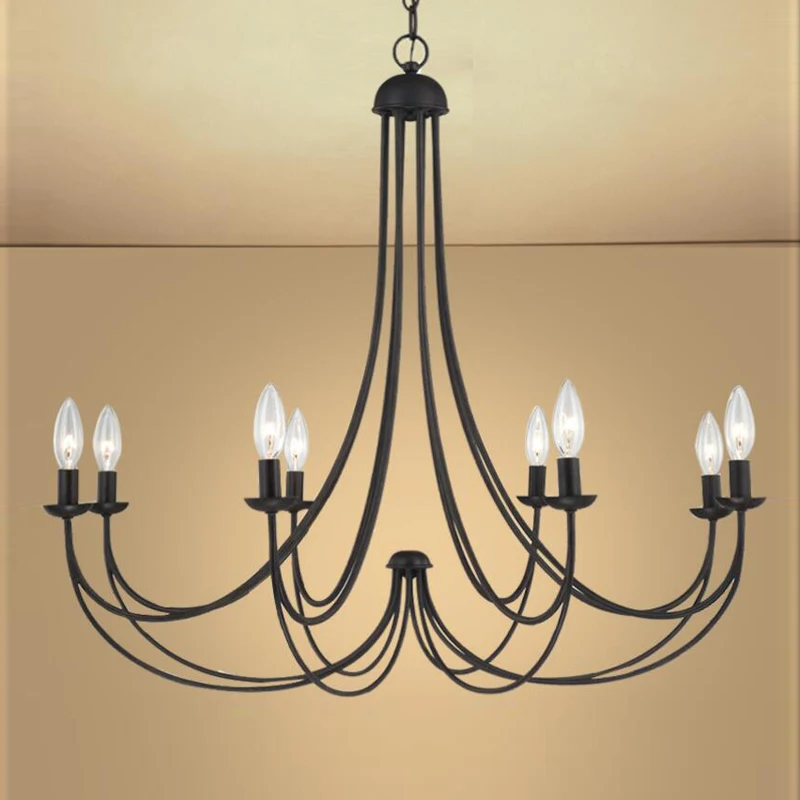 

European American country simple candle iron chandelier light lamp LED droplight arcuate modern iron LED chandelier for dinning