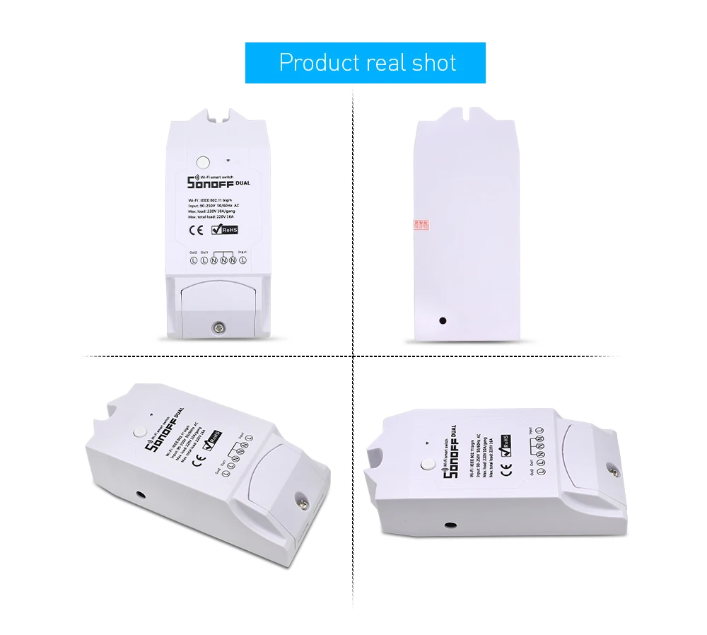 Itead Sonoff Dual 2ch 15A 3500 Вт Wifi умный переключатель, светильник с дистанционным таймером, беспроводное управление 2 бандами, работает с Amazon Alexa Google Home