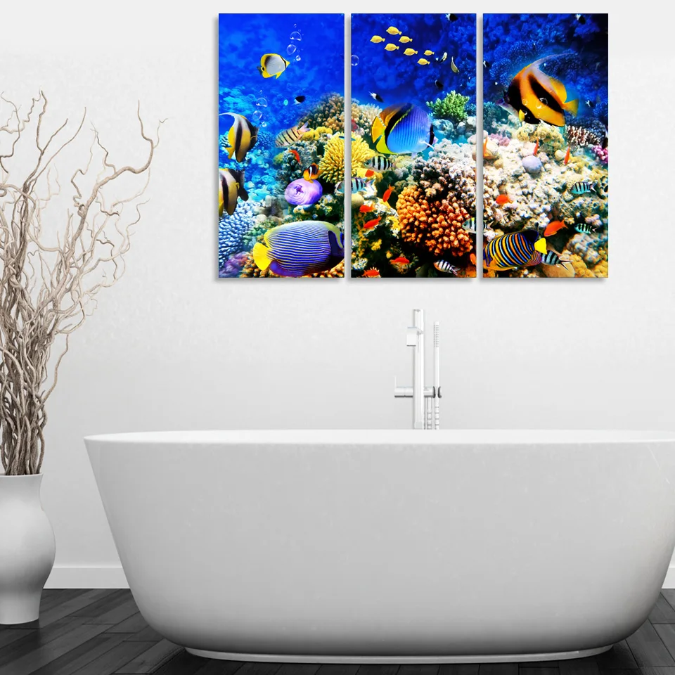 HD печать морской коралл с рыбами морского дна картина холст декор комнаты плакат