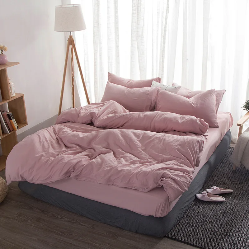 Washed Cotton Bedding Set Solid Duvet Cover Soft Grey Bedclothes Japanese Style Home Bed Super King Size Linens | Дом и сад
