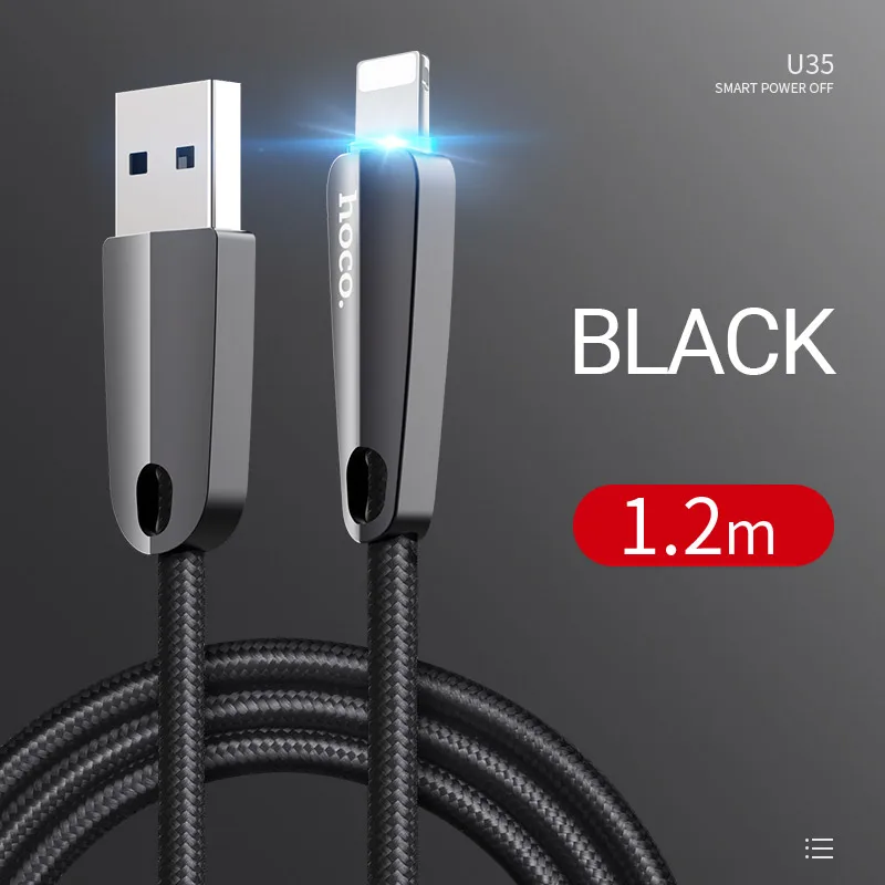 Black hoco зарядный кабель для Apple Lightning usb зарядка юсб зарядный провод на айфон лайтнинг смарт отключение для iphone ipad шнур зарядник для айфона передача данных телефона юсб шнурок дата кабель для айпад - Цвет: Black