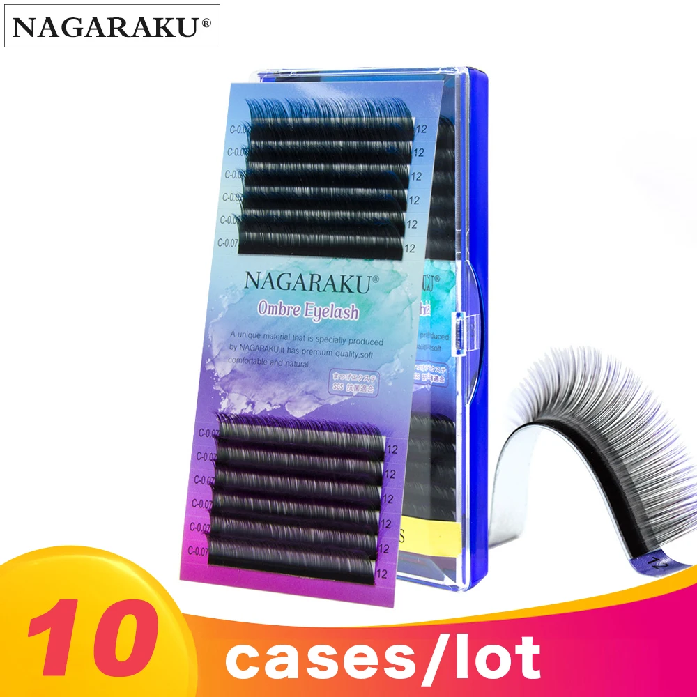 NAGARAKU 10 чехлов натуральные радужные ресницы цветные ресницы ombre синтетические норковые Индивидуальные ресницы накладные ресницы