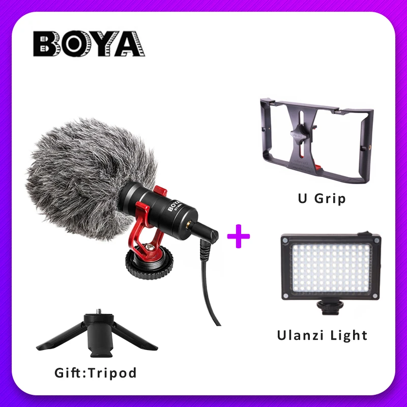 BOYA BY-MM1 микрофон накамерный видео Запись микрофон для Xiaomi DJI Osmo Карманный DSLR камера sony iPhone PK Rode - Цвет: add U-grip Light