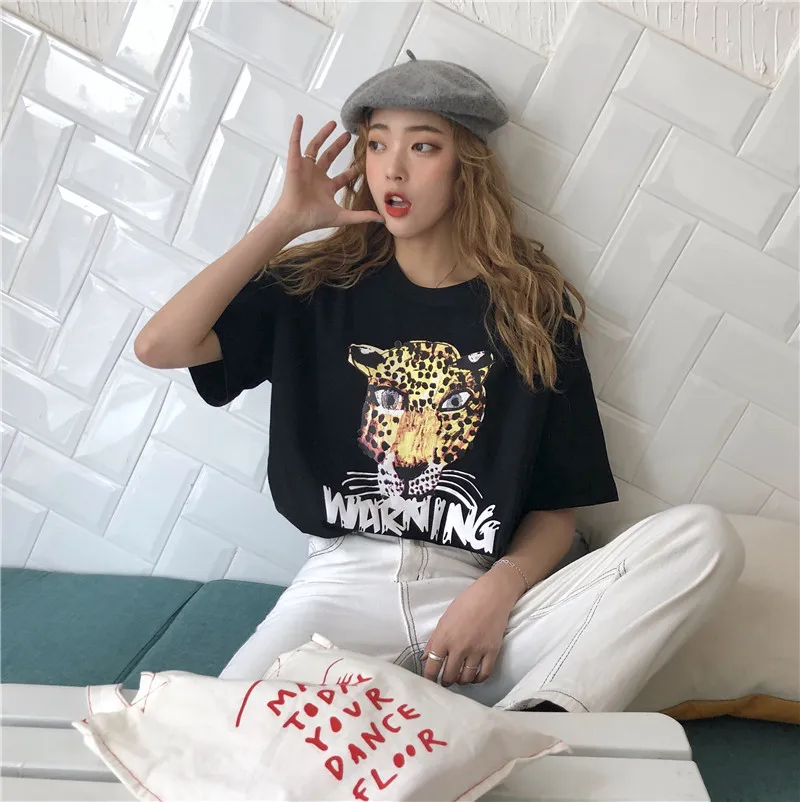 Для женщин Harajuku личность Тигр Футболка с принтом летняя мода милые футболки