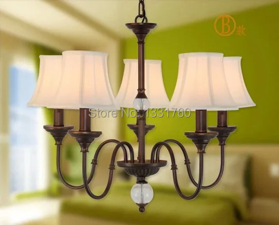 

5 heads American country style CRYSTAL BALL pendant lamp Dining Room bedroom Bar Light fabric shade Chandelier lights