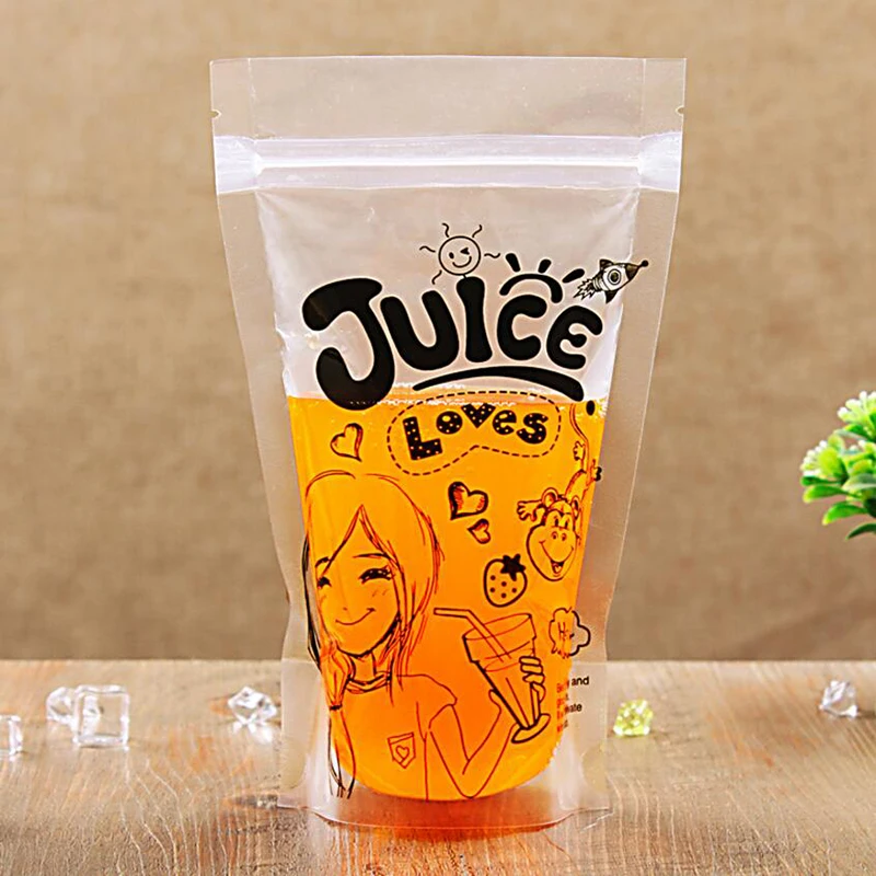 100 упаковок 400 мл модный принт Love Juice Girl стоячий пластиковый пакет для напитков