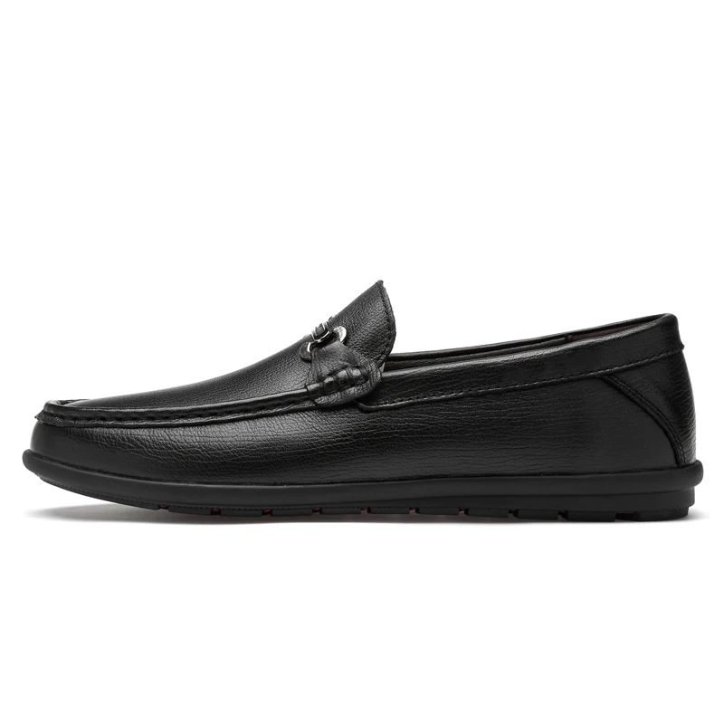 black new fashion men's shoes casual genuine leather loafers male brown black slip on shoe man comfortable driving shoes for men - Цвет: black