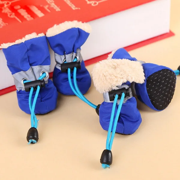 Blue cotton shoes Зима собака обувь одного противоскользящие непромокаемые зимние сапоги обувь толстые теплые для маленькой кошки носки для собак пинетки 4 шт. Waterproos - Цвет: Blue cotton shoes