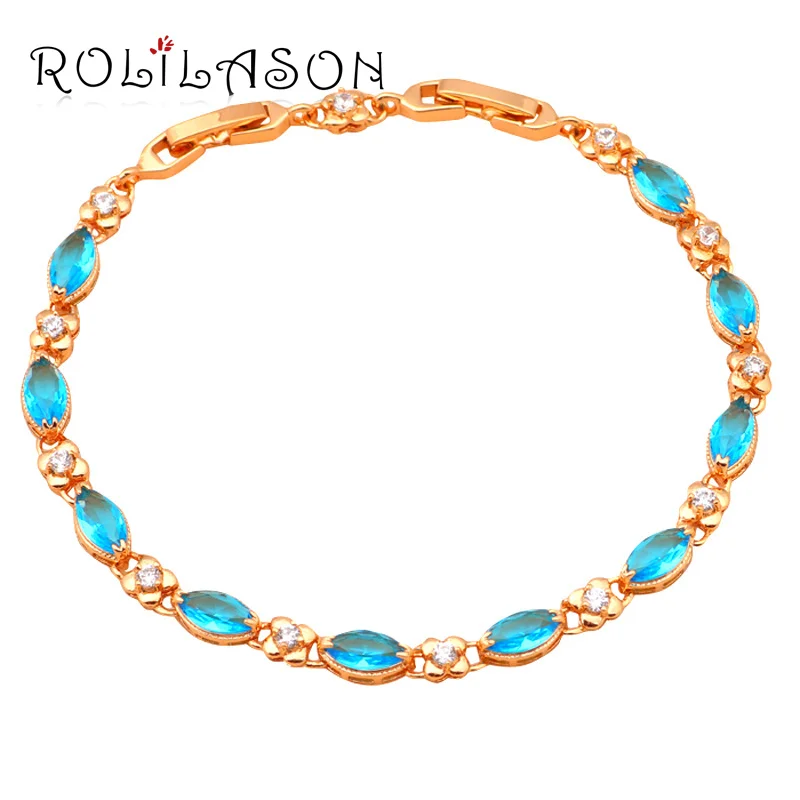 ROLILASON морской синий кристалл золотой браслет для женщин здоровья Никель свинец