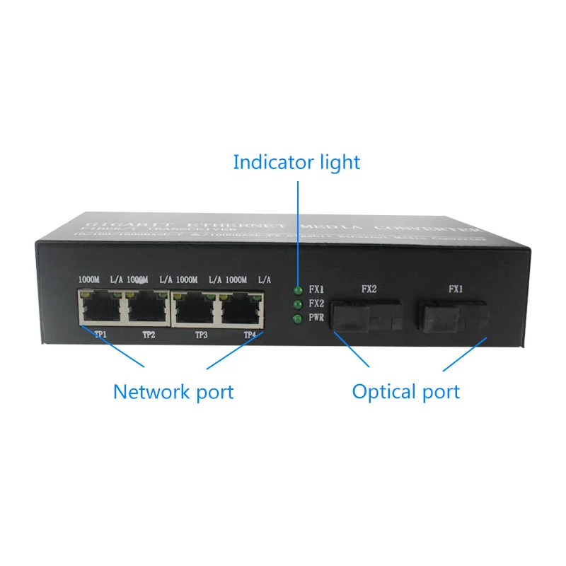 Gigabit 2 fiber port 4 / 8RJ45 Ethernet switch single fiber 1310nm / 1550nm media Ethernet converter