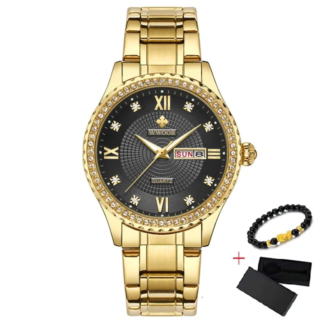 Gold Black Gold WWOOR новые золотые женские часы-браслет водонепроницаемые женские часы из нержавеющей стали повседневные женские кварцевые часы женские Reloj Mujer - Цвет: Gold Black Gold