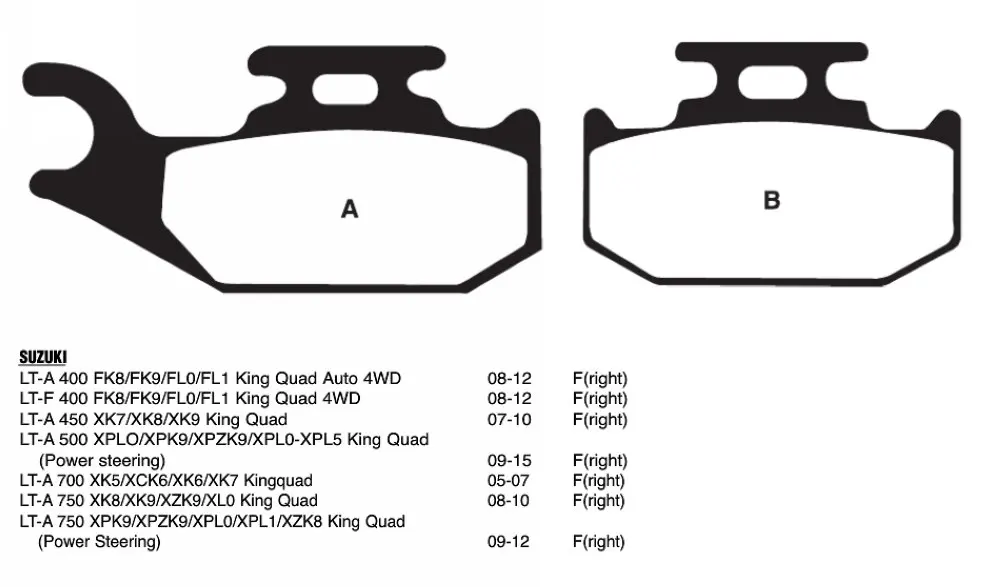 2 пары передних тормозных колодок для Suzuki LT-A 750/500 King Quad 08-12 700 Kingquad 05-07 450/400 07-10/08-12 |