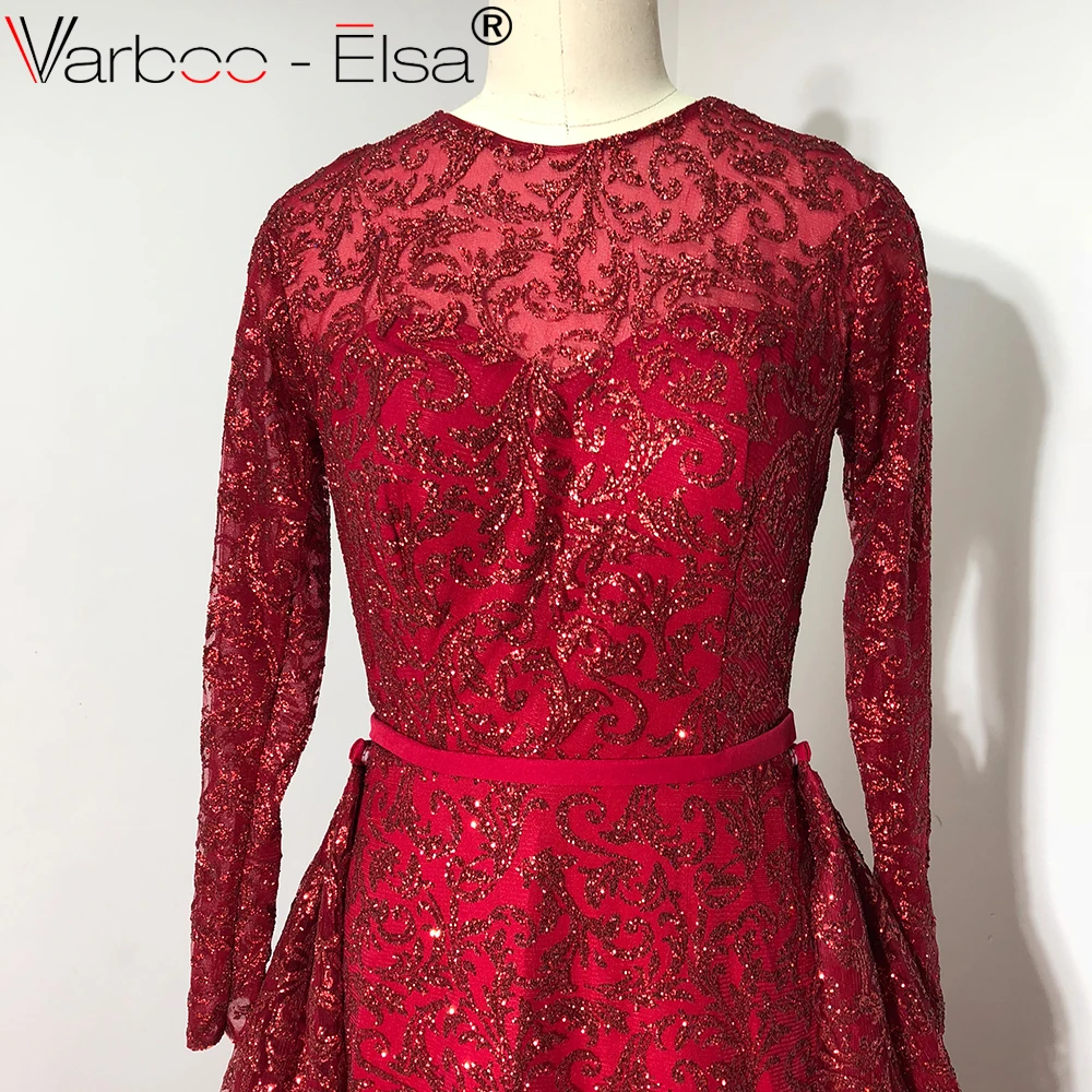 VARBOO_ELSA/ халат de soire с длинным рукавом, блестящее красное вечернее платье, Eegant, Русалка, длина до пола, платье для выпускного вечера, vestido de festa