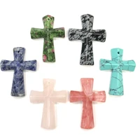 natural stone pendants cross shape crystal agates necklace pendant for jewelry making good quality size 33mmx45mm