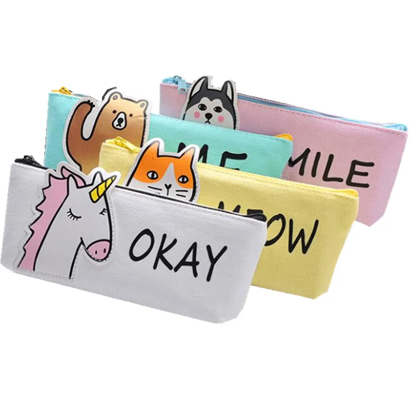 

M332 Women Coin Purses Leisure Half Animal Pen Triangular Canvas Bag Zero Pocket Women Girl Student Gift Wholesale