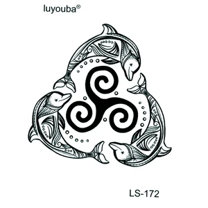 Водостойкая Временная тату-наклейка с тремя дельфинами и треугольными кольцами, тату для мужчин, наклейка на тело с животными, искусственная татуировка