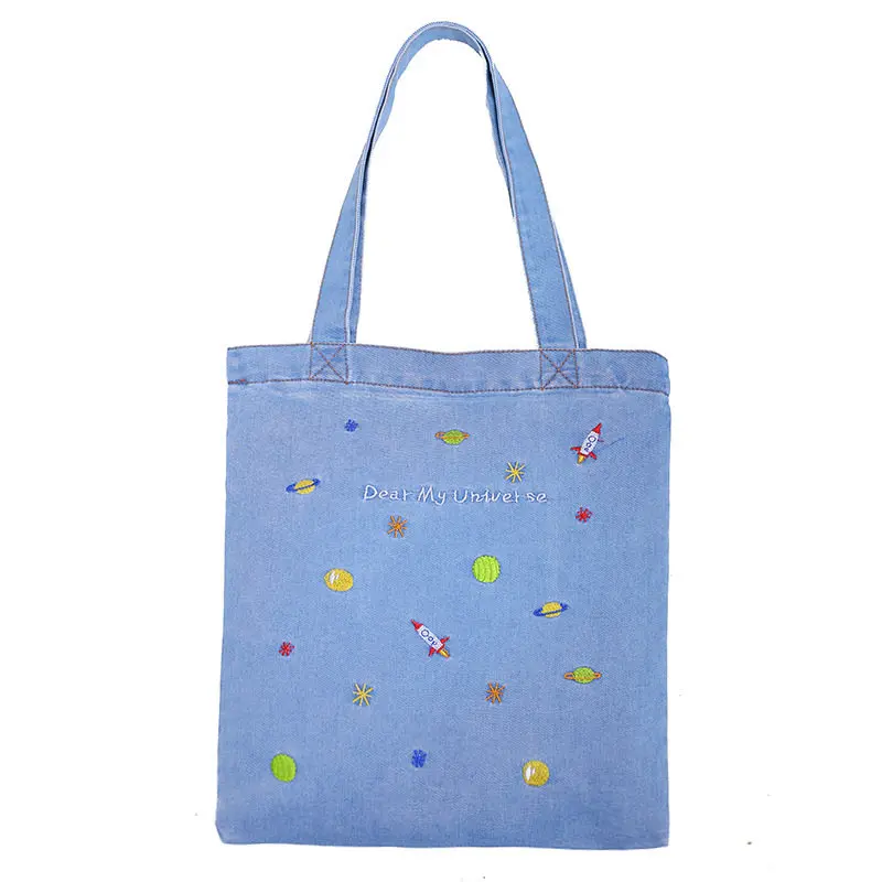 Pacgoth японский kawaii джинсовая сумка большой торговый Повседневное Tote Сумки Вышивка