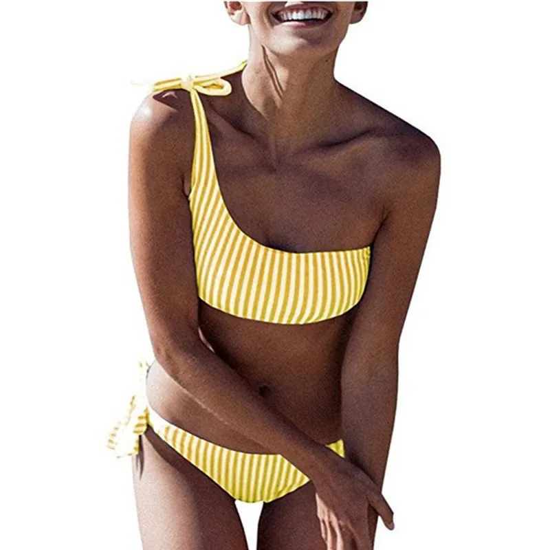 Полосатый Сексуальный женский купальник 2018 бандажный купальный костюм с одним