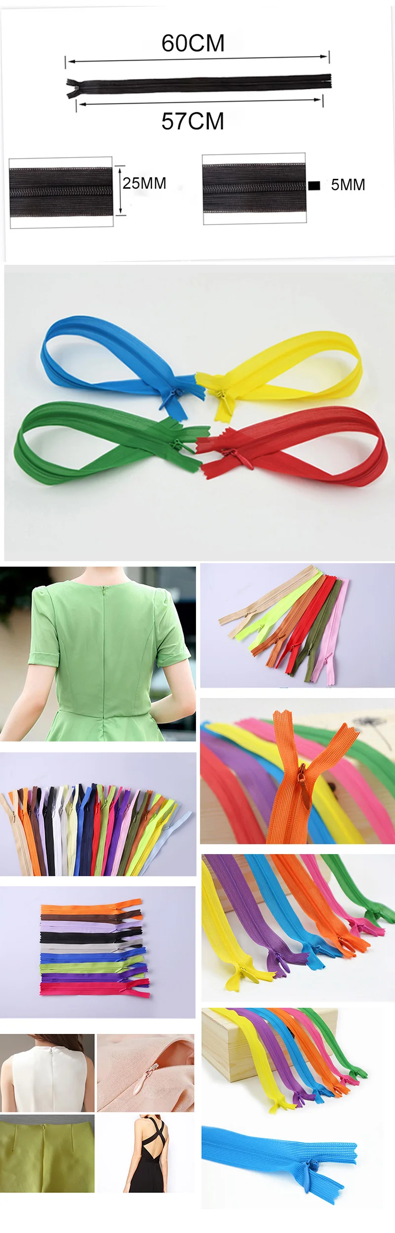 8 шт 3#60 см длинные змейки-невидимки красный кофе зеленый черный DIY нейлоновая застежка-молния для шитья материал для вышивания для расшития подушек инструмент