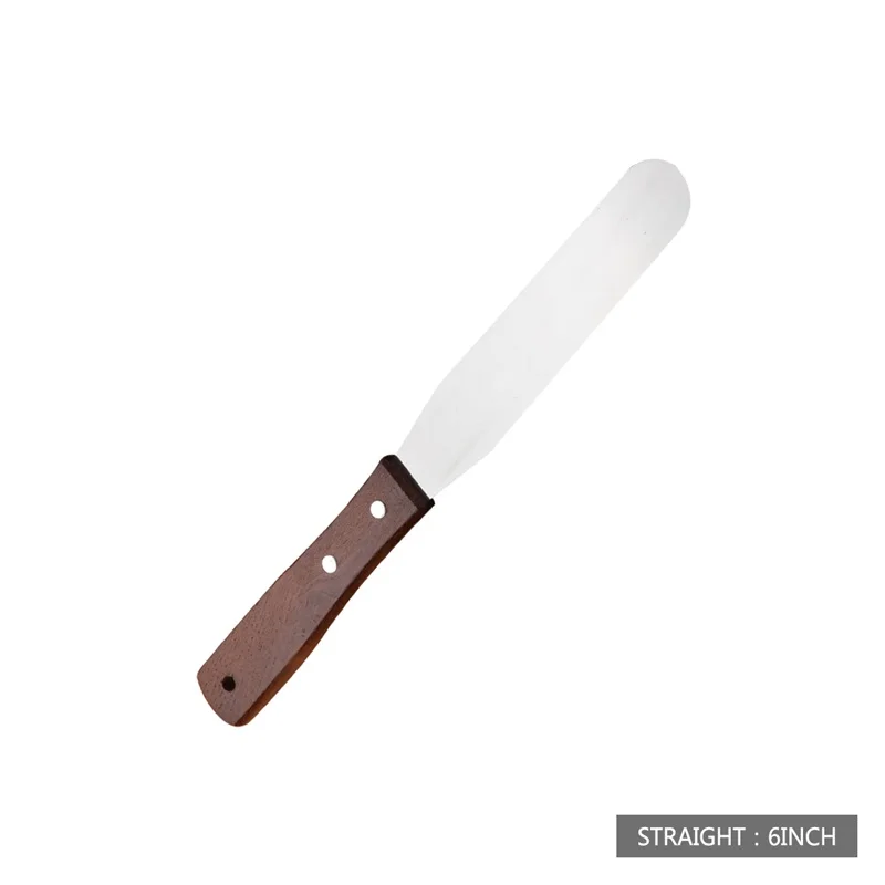 Straight-6 Inch QueenTime лопатка из нержавеющей стали, скребок для крема, масла, тесто, лопатка для торта с деревянной ручкой, многоразмерные инструменты для выпечки кондитерских изделий - Цвет: Straight-6 Inch