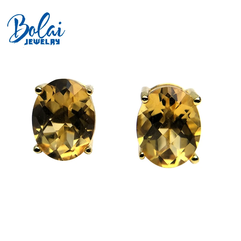 Bolaijewelry, простые серьги, натуральный цитрин и драгоценный камень аметист 925 желтого стерлингового серебра, ювелирные украшения для женщин, подарочная коробка