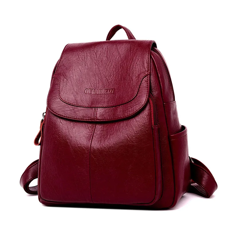 Wine red Модные дизайнерские рюкзаки женские кожаные рюкзаки женские школьные сумки для подростков девочек Дорожная сумка ретро Bagpack Sac a Dos - Цвет: Wine red