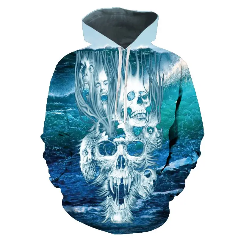 Мужская и Женская толстовка с 3D-принтом черепа модная спортивная одежда на зиму