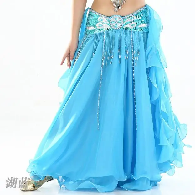 Sky Blue Шифоновая сказочная юбка для танца живота для женщин, костюм для танца живота, двухсторонний раздельный этнический Макси-юбка из вуали - Цвет: Sky Blue