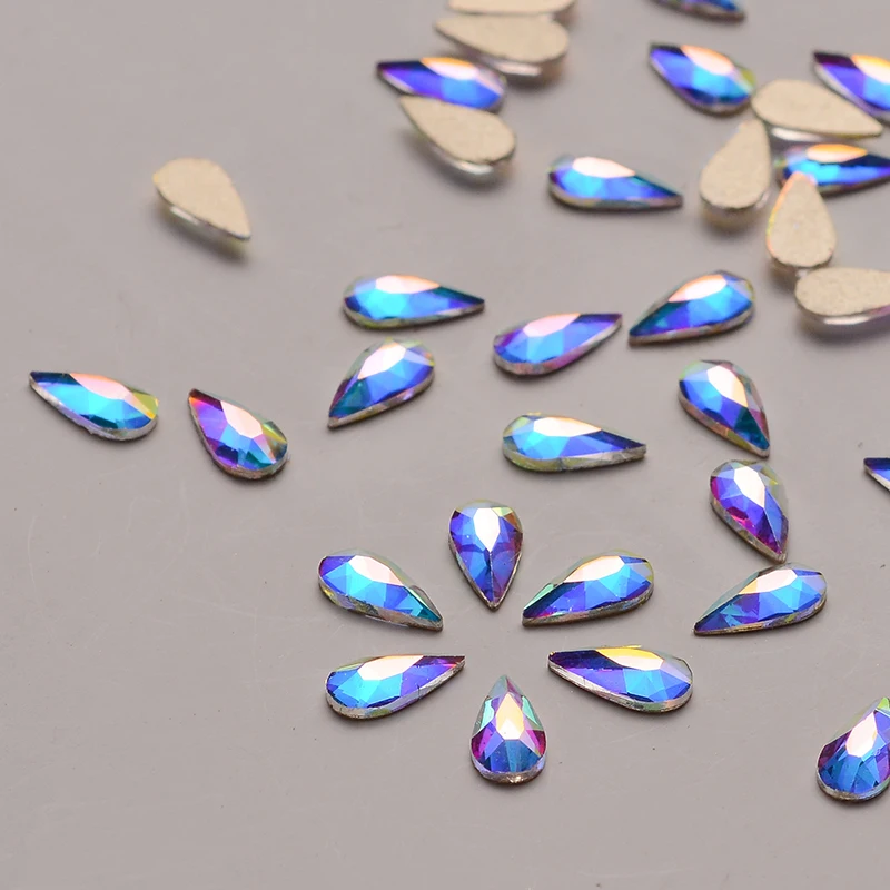 30 шт. в форме капли дождя 4*8 мм кристаллы AB с плоской задней стороной модные стразы