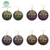 e236 vintage metal tree with stone round wooden drop earrings for women girl bijoux fashion jewelry wholesale
