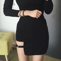 klv women summer harajuku sexy irregular high waist bandage skirt female black gothic mini bodycon short skirt slim clubwear