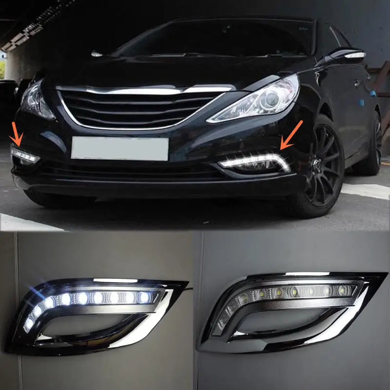 2Pcs White LED Daytime Running Fog Lights Lamp DRL For Hyundai Sonata 2011-2012 with Amber Turn Signal Light | Автомобили и