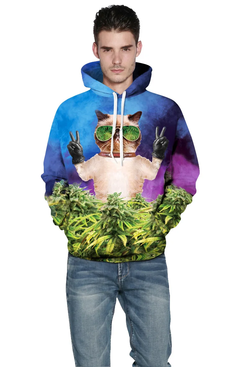 3d Prited Hoodies And Sweatshirts Woman Long Sleeve Hoody Women Autumn Femmes Cannabis Leaf Cat Digital Prints Hoodie | Мужская одежда