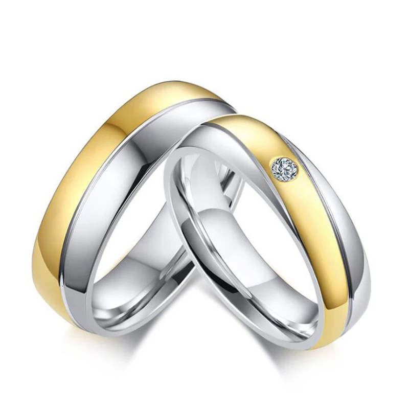 Обручальное кольцо из нержавеющей стали золотого и серебряного цвета