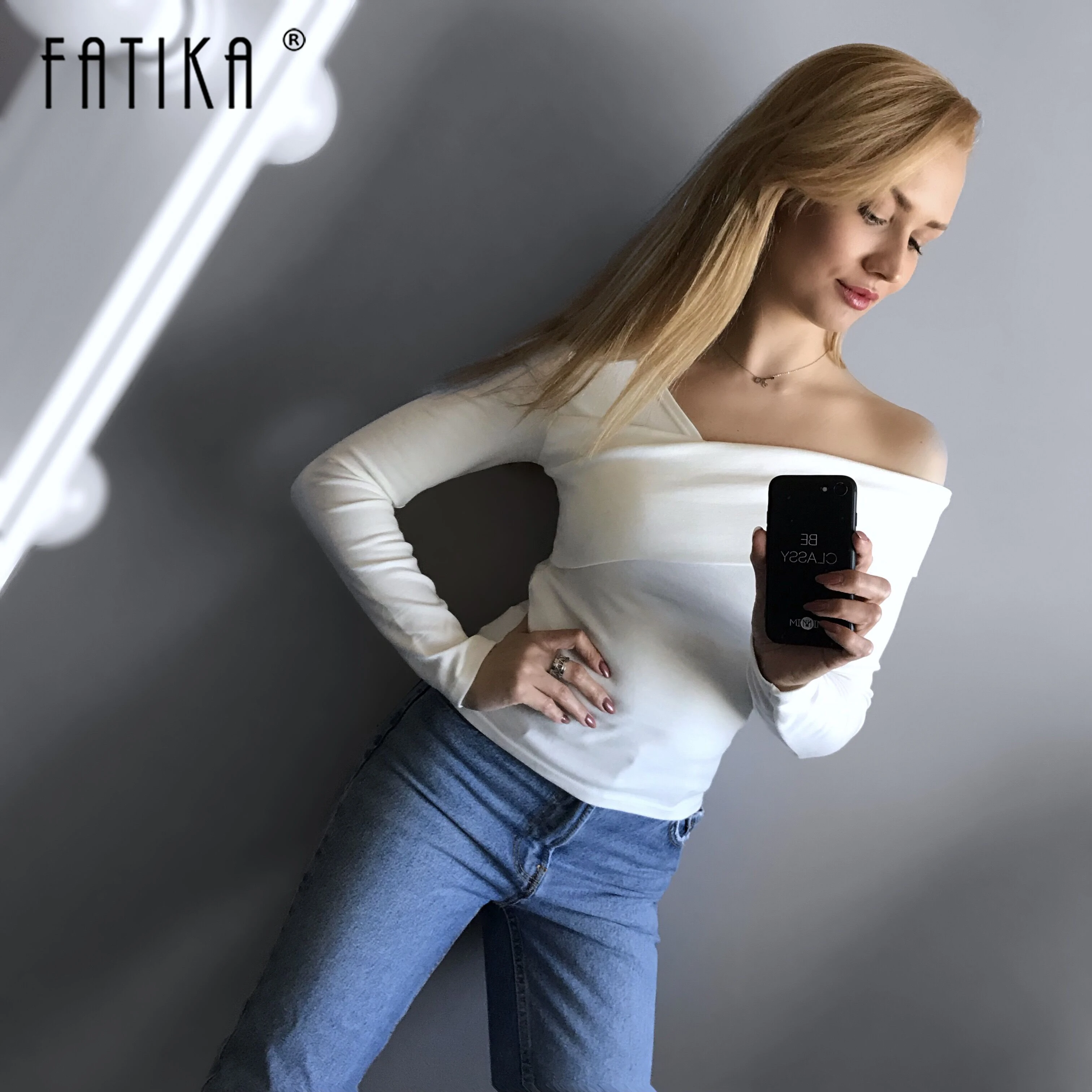Женские футболки с длинным рукавом FATIKA однотонные элегантные топы открытыми
