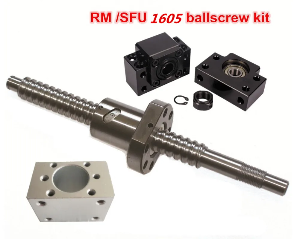 SFU1605 Ballscrew L300mm/500 мм/600 мм/800 мм/1050 мм конец обработанный BK/BF12 & amp Поддержка гайка