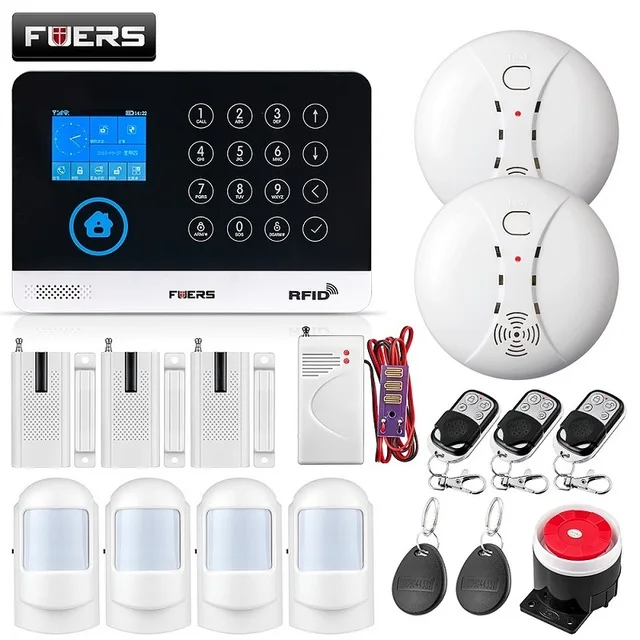 FUERS WG11 Wi-Fi GSM беспроводная домашняя бизнес охранная сигнализация Система управления приложением сирена RFID детектор движения PIR датчик дыма - Цвет: Kit 5