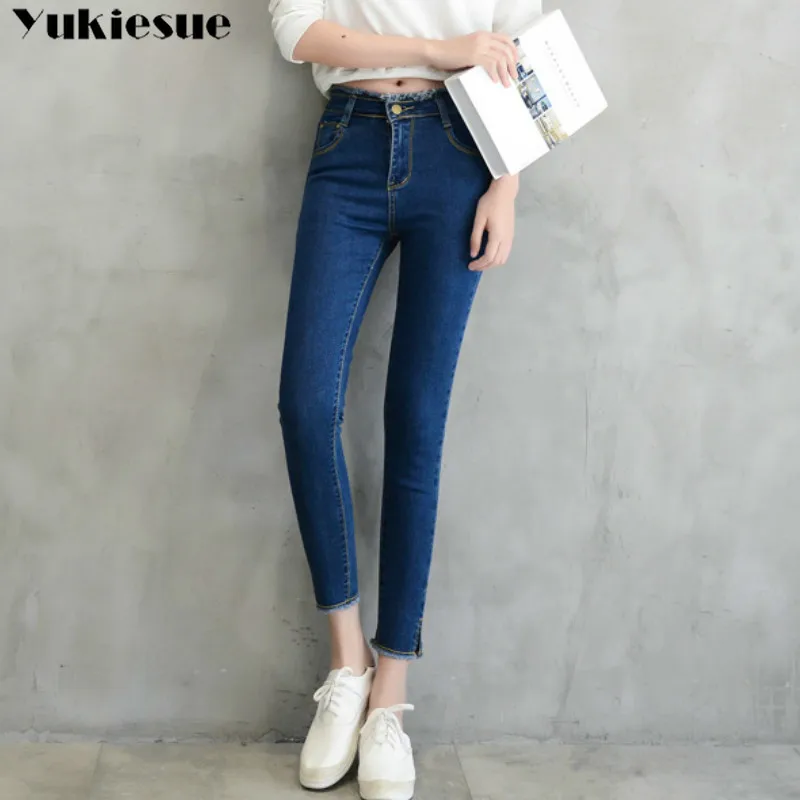 Модные женские джинсы с высокой талией для женщин мам джинсовые узкие брюки